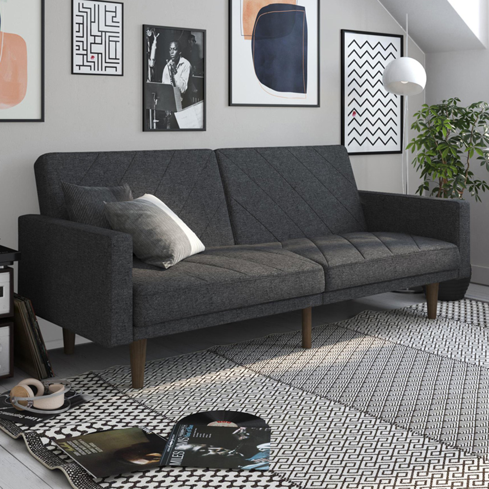Dorel Paxson 3 Seater Linen Grey Sofa Bed with Wooden Feet Image 1