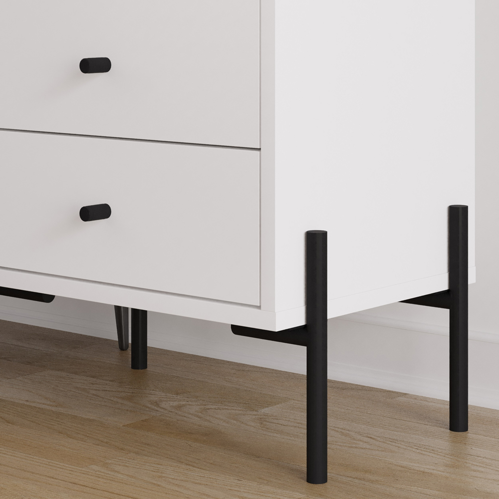 Decortie Malta 2 Drawer White and Black Metal Leg Bedside Table Image 3