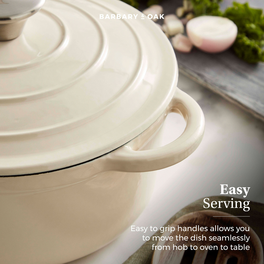 Barbary & Oak 20cm Cream Cast Iron Round Non-Stick Casserole Pan with Lid Image 7