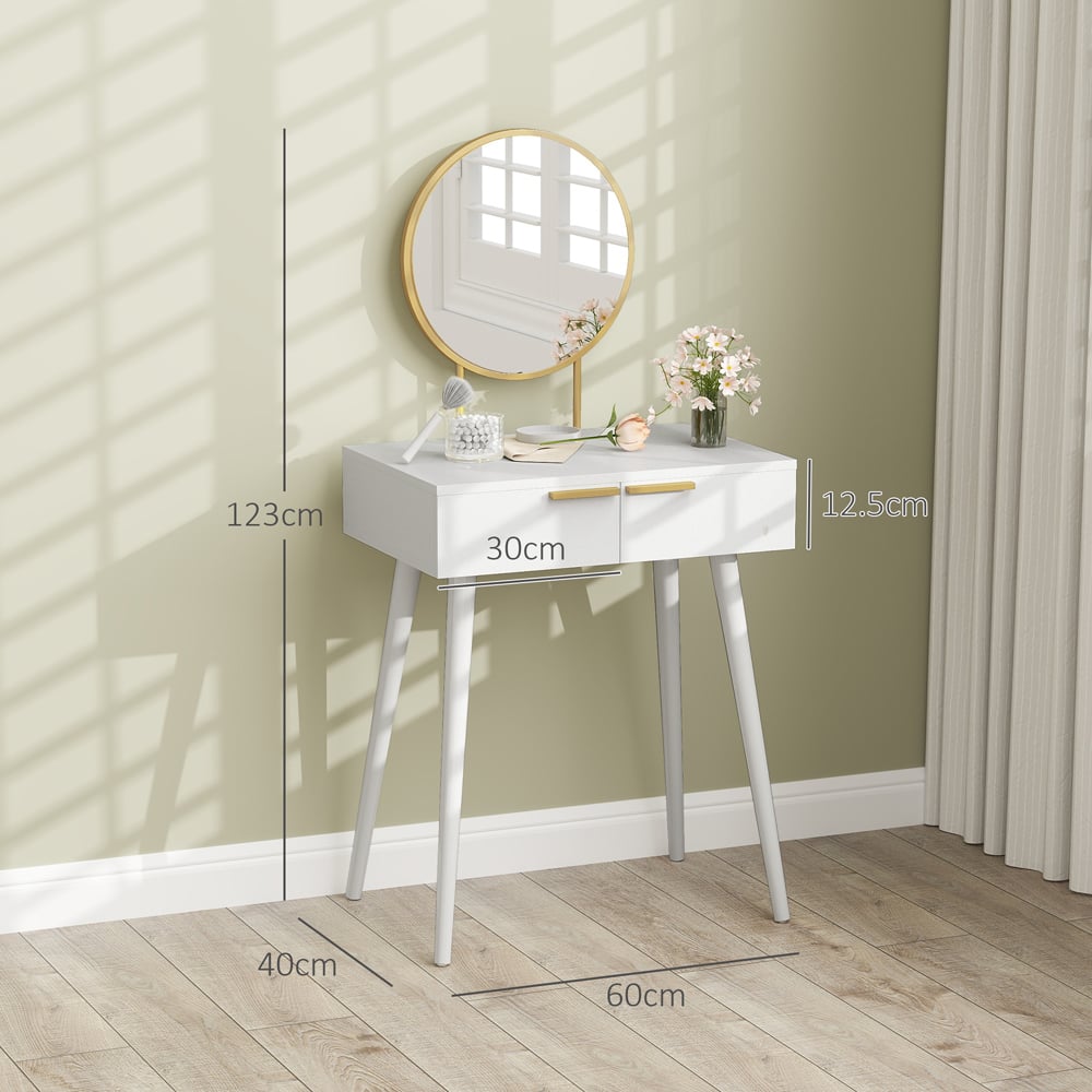 Portland 2 Drawer White Dressing Table with Round Mirror Image 9