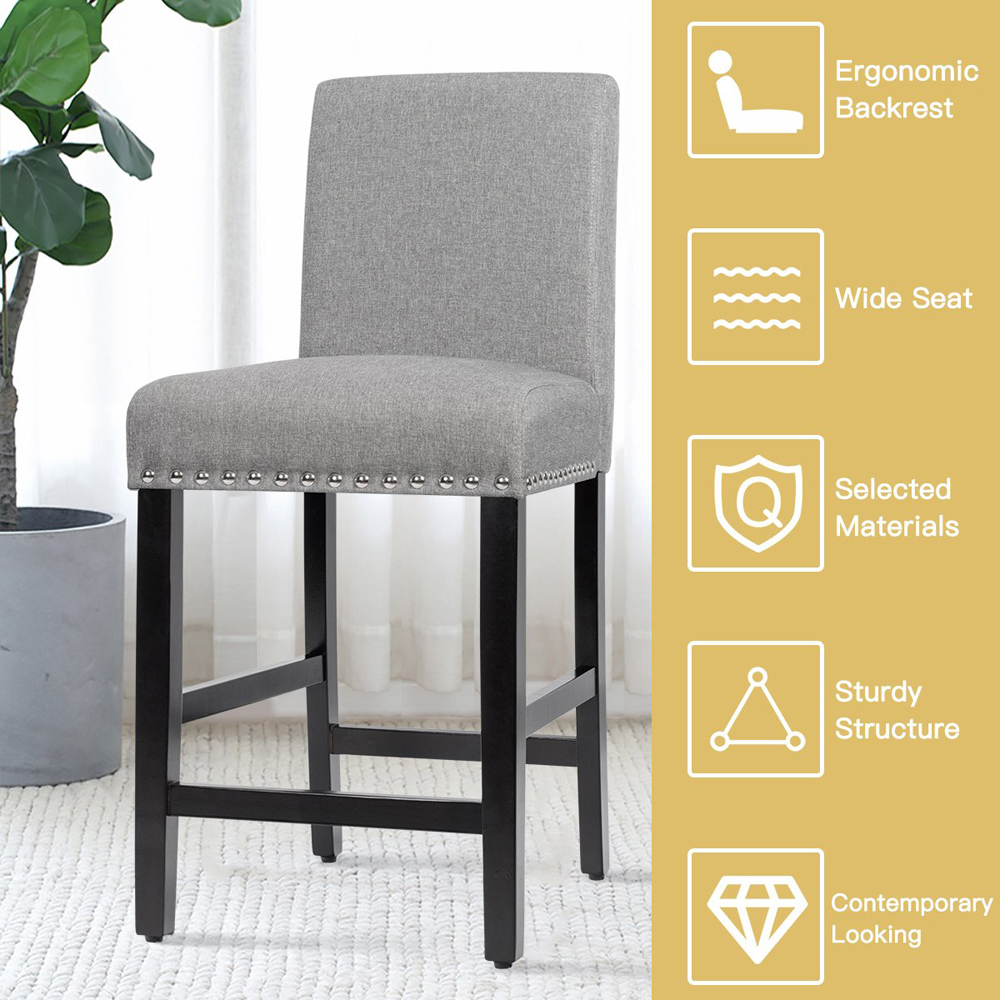Costway Grey Upholstered Bar Stool Set of 2 Image 7