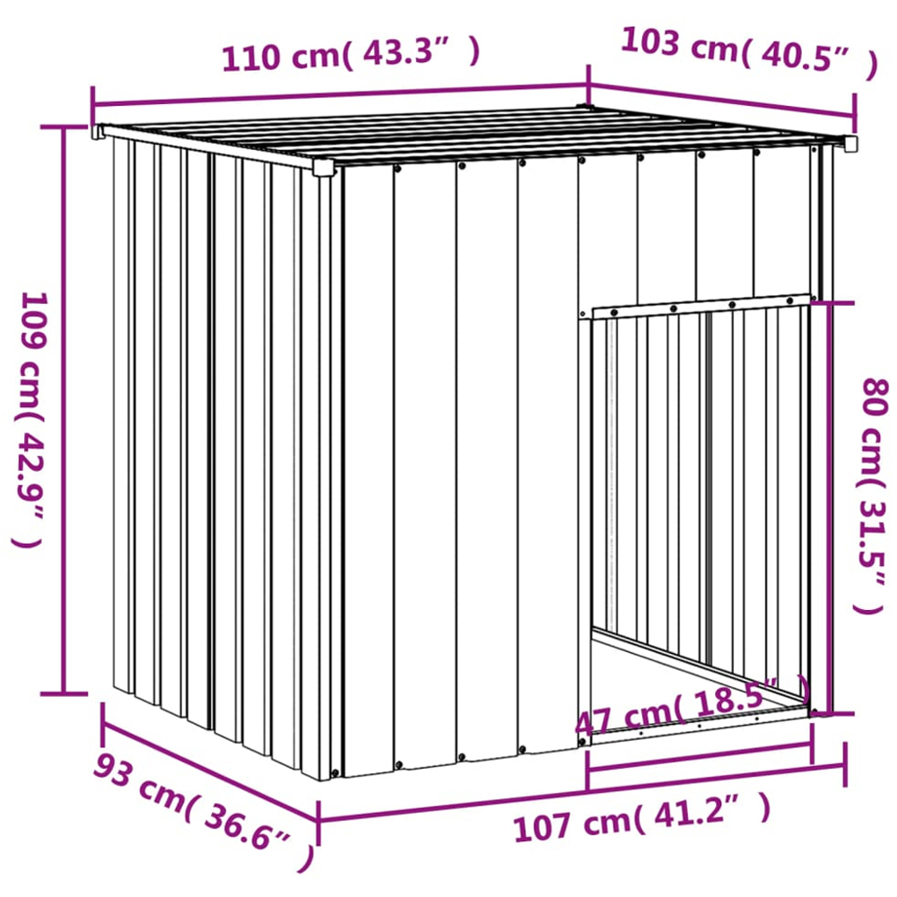 vidaXL Anthracite Galvanised Steel Dog House with Roof 110 x 103 x 109cm Image 4