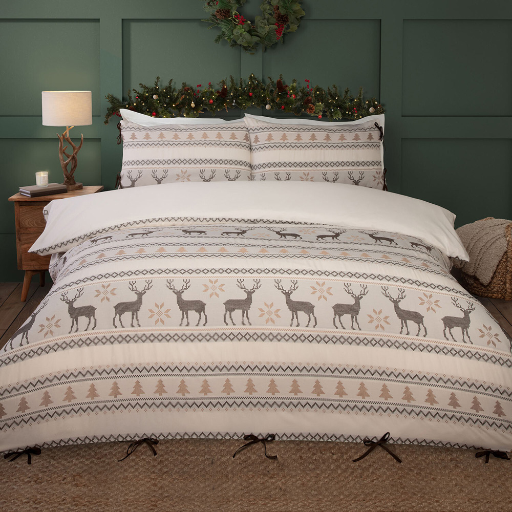 Winter Stags Duvet Set Natural Double Image 1