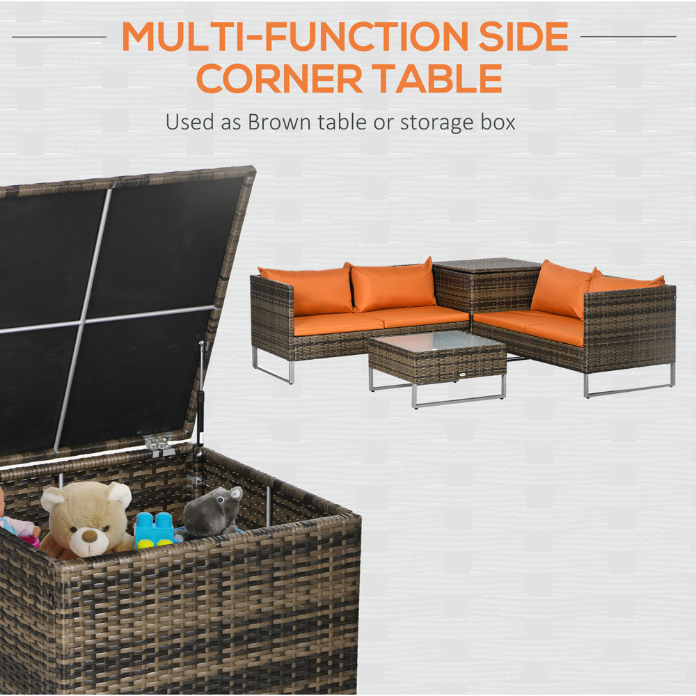 Outsunny 4 Seater Orange Cushion Rattan Garden Lounge Set with Storage Table Image 4