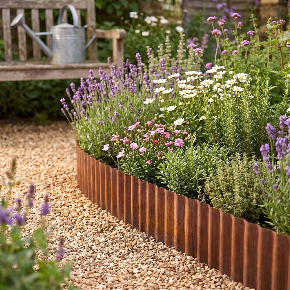 Living and Home 6m x 20.5cm Brown Metal Corrugated Flexible Garden Edging Image 2