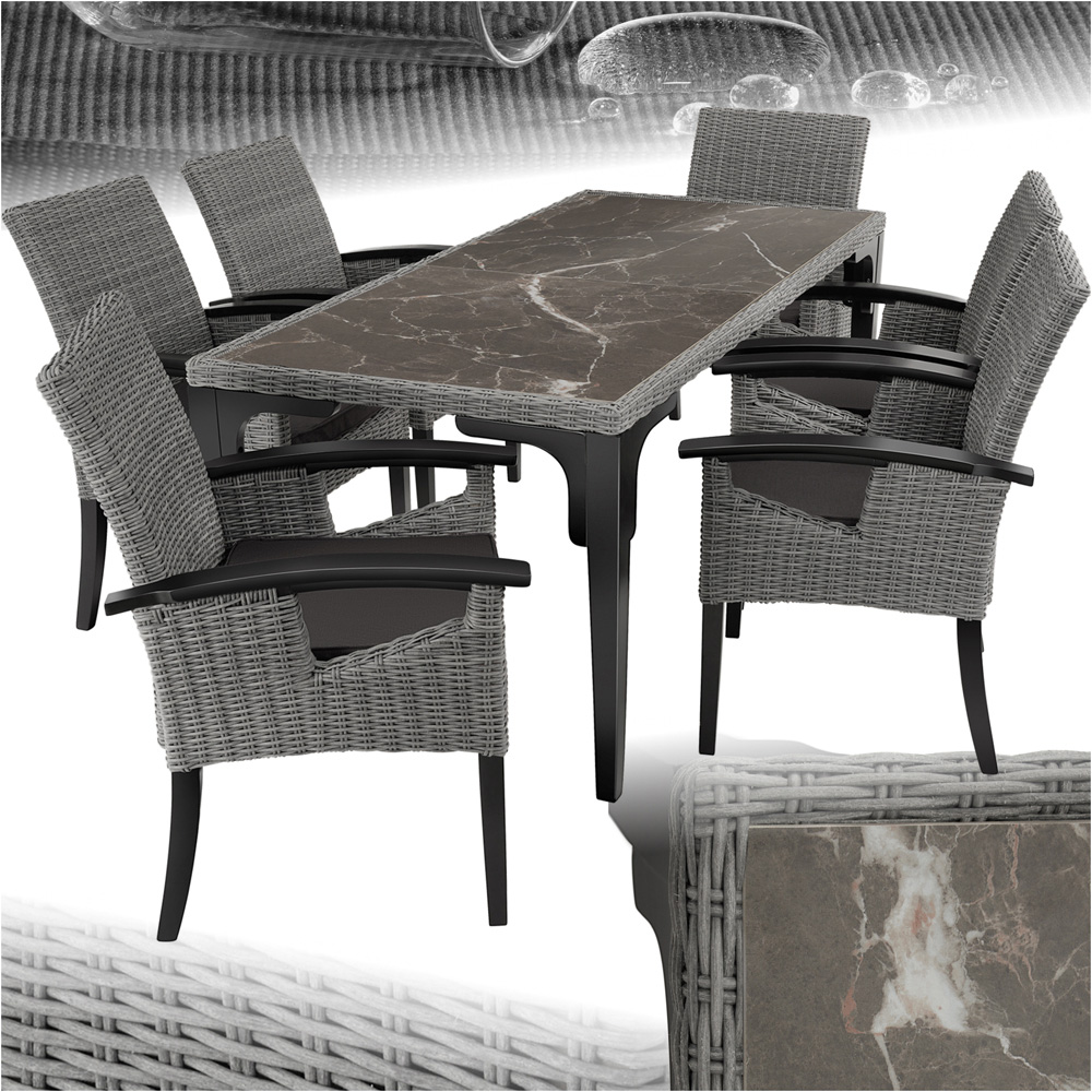 tectake Foggia Rosarno 6 Seater Rattan Garden Dining Set Grey Image 2