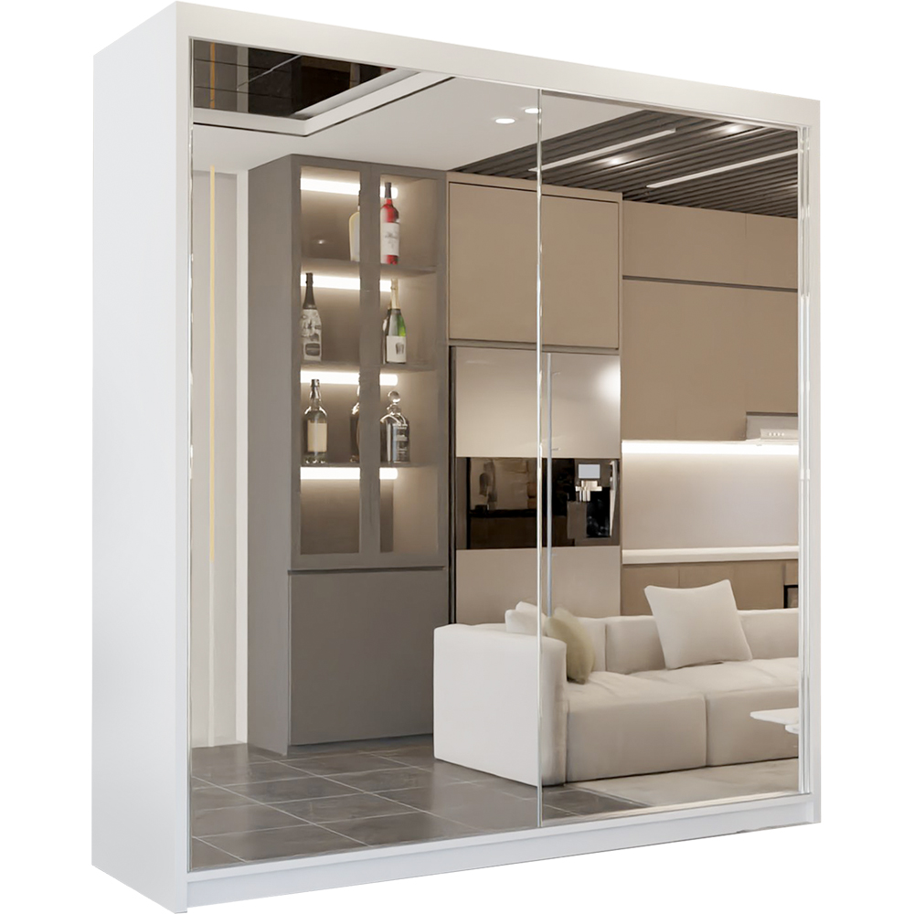 M N Furniture 2 Door White Mirrored Sliding Wardrobe 150cm Image 2