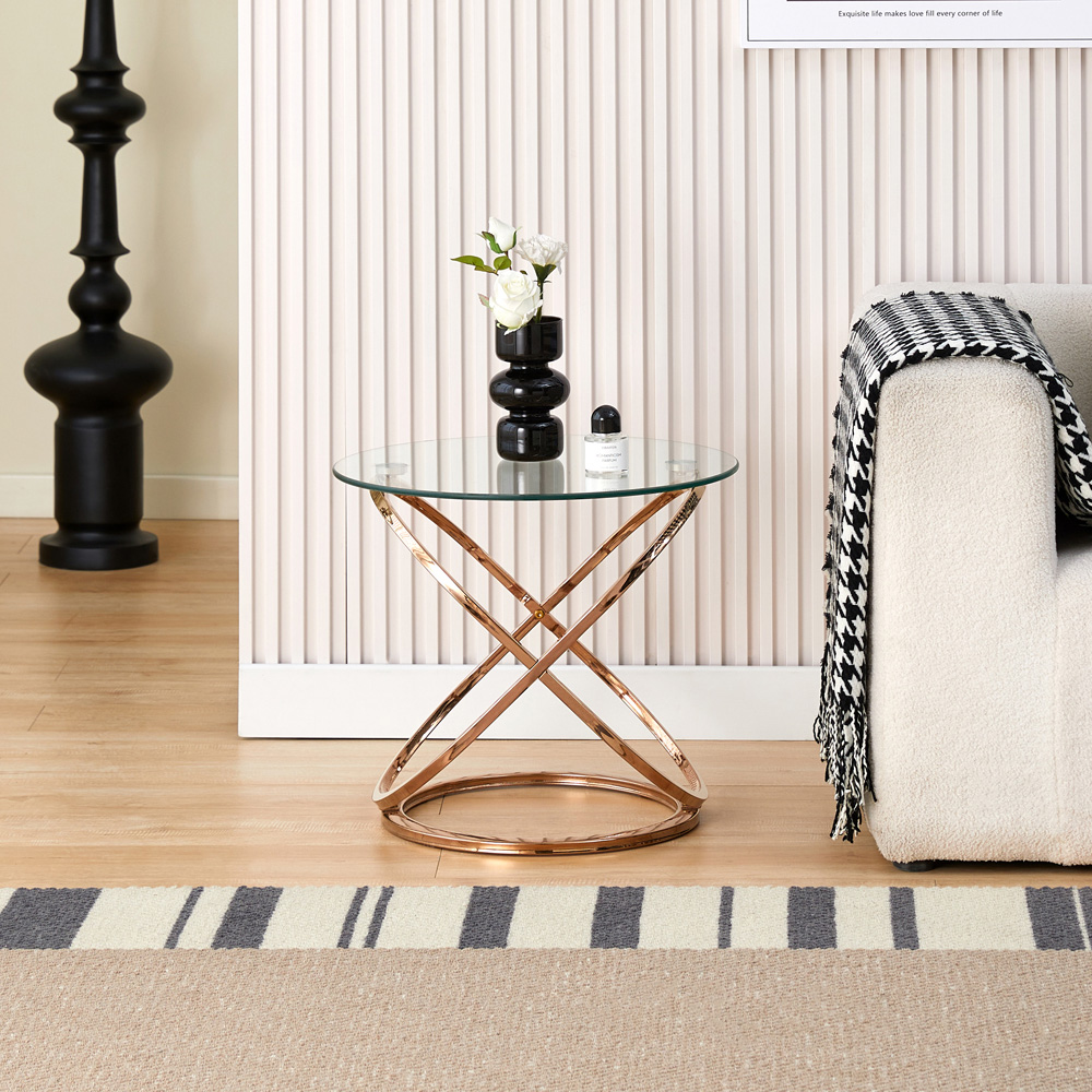 Comfy Living Gold Effect Tempered Glass Side Table Image 6