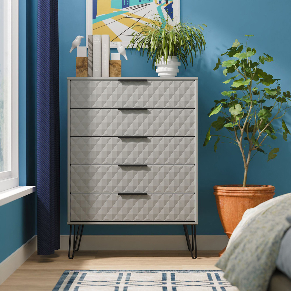 Crowndale Harlequin 5 Drawer Dusk Grey Chest of Drawers Ready Assembled Image 7