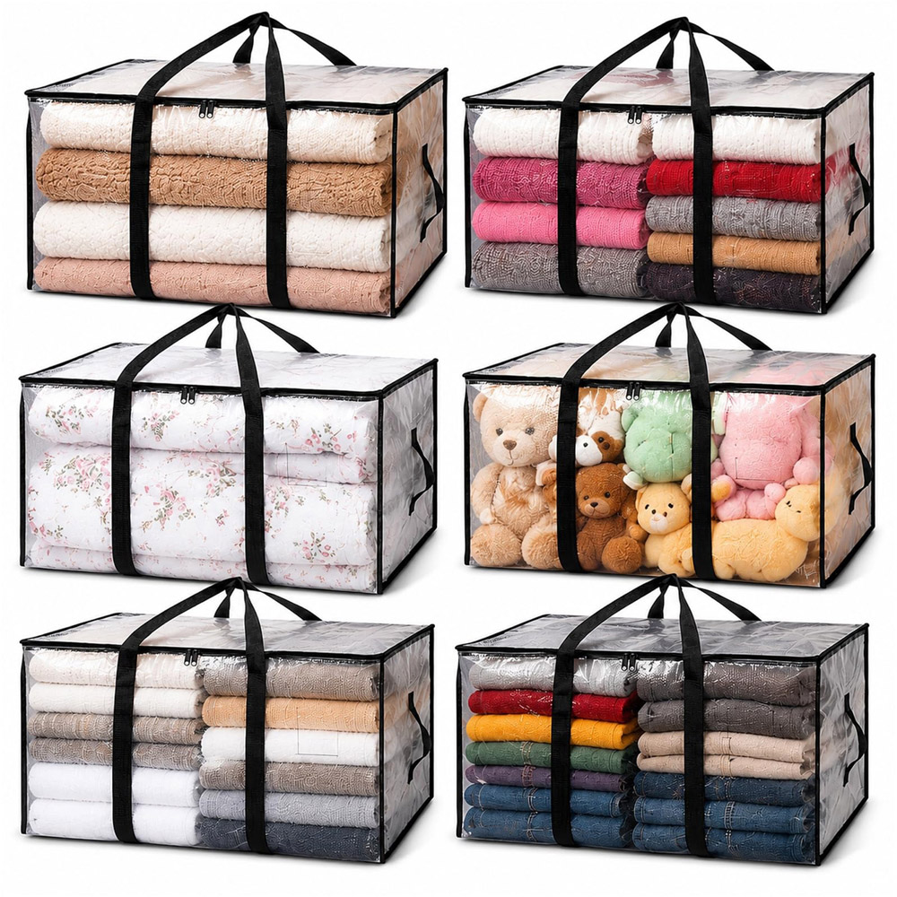 ATEK Large Clear Heavy Duty Portable Bedding Storage Bag with Zip and Handle Image 3