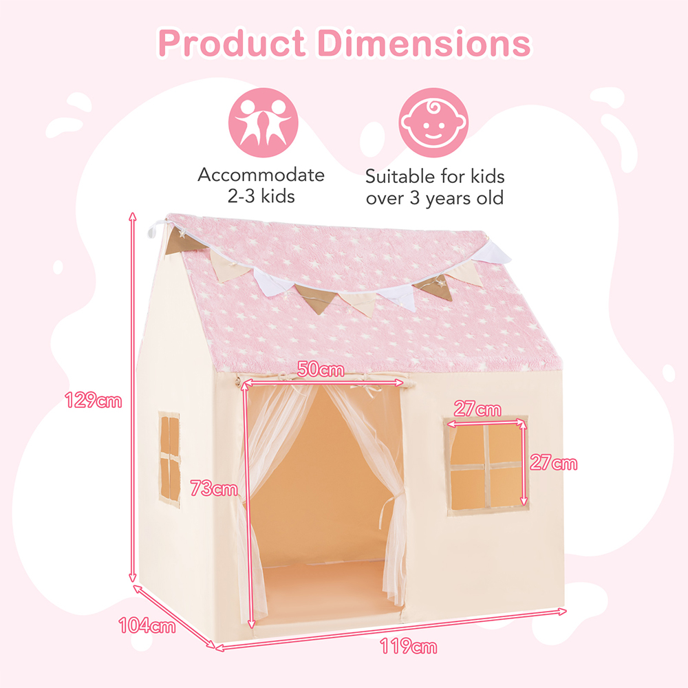 Costway Kids Pink Large Play House with Glow in the Dark Stars Image 7