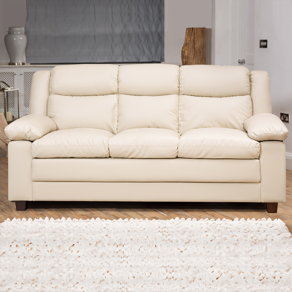 Standish 3 Seater Cream Bonded Leather Sofa Image 1