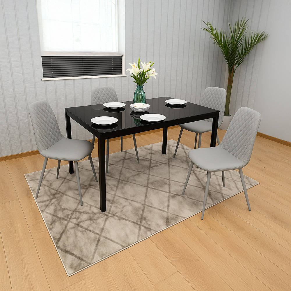 Kosy Koala 4 Seater Glass Dining Set Black and Grey Image 5