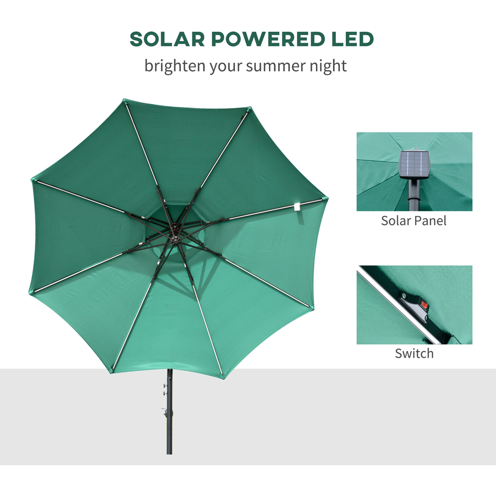 Outsunny Green Solar LED Crank Handle Cantilever Banana Parasol 3m Image 4
