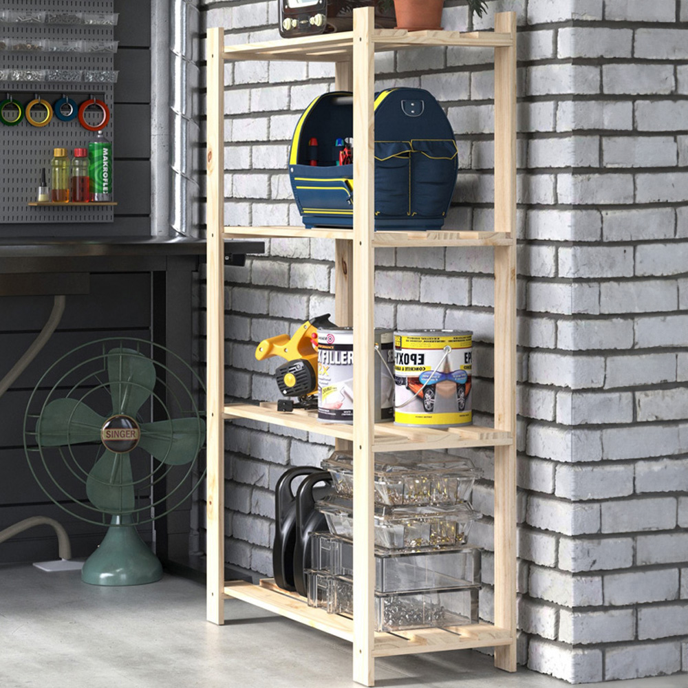 Leighton 4 Shelf Natural Wood Slatted Storage Unit Image 1