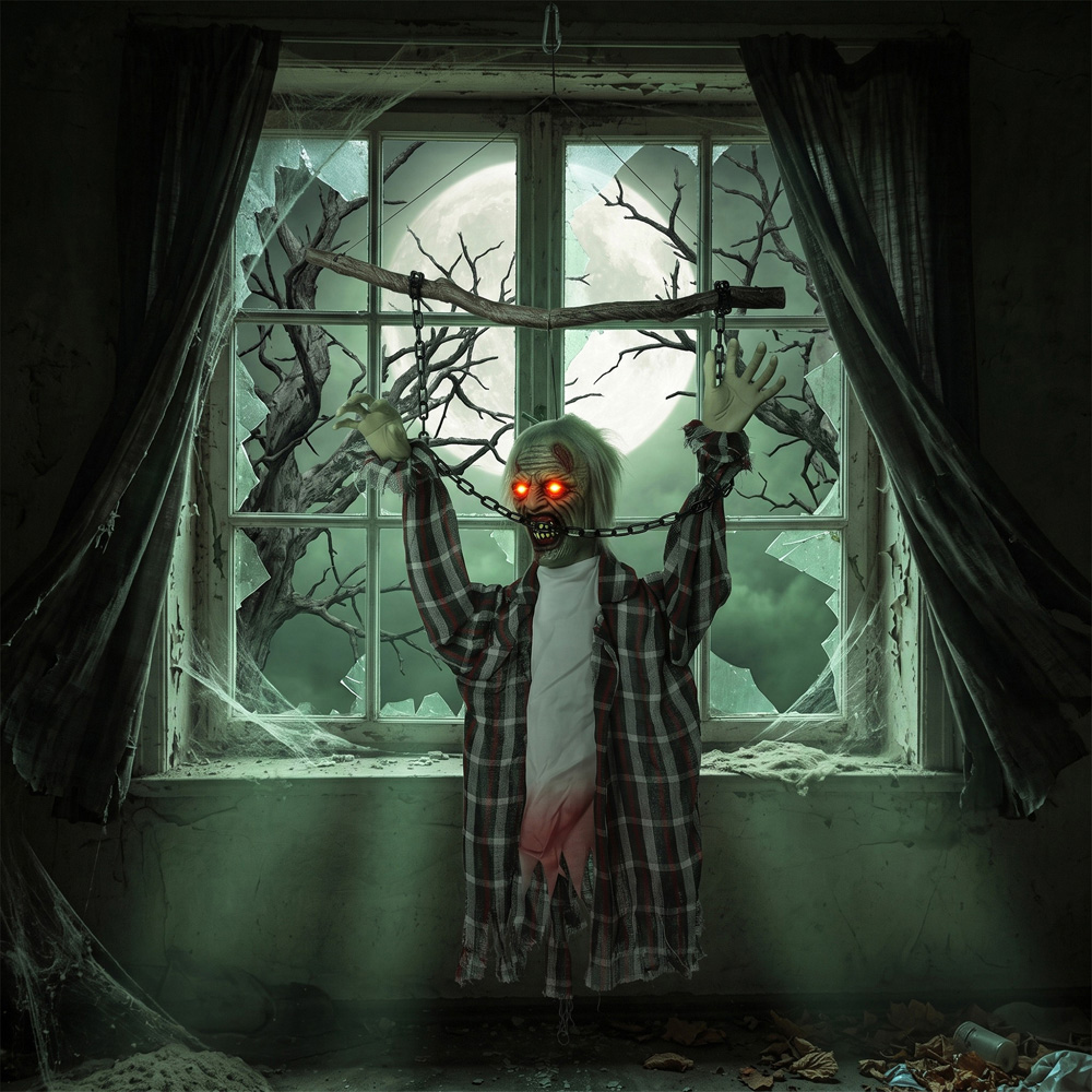HOMCOM Light Up Hanging Animated Chained Zombie Halloween Decoration 3.6ft Image 3
