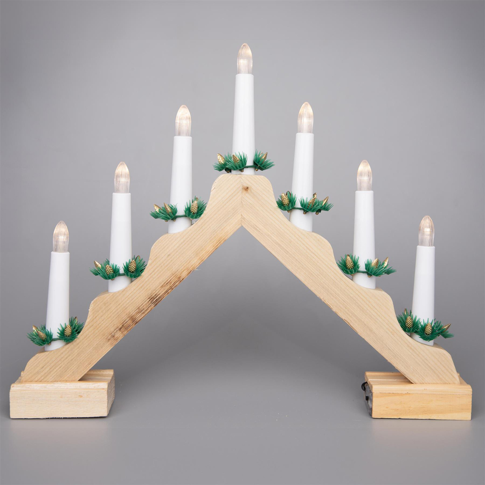 Shatchi 7 Pre-Lit LED Natural Traditional Wooden Candle Bridge Christmas Decoration Image 2