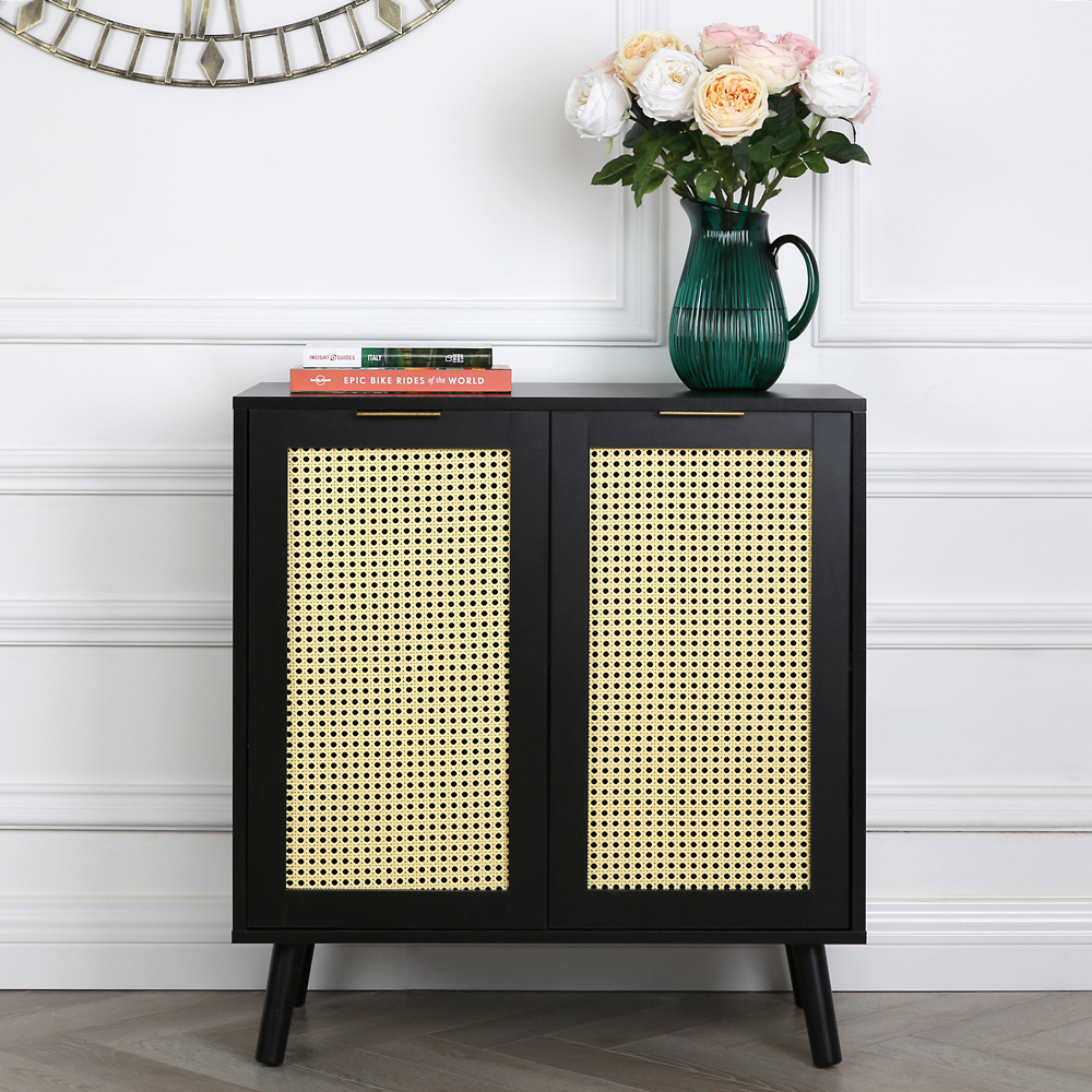 Craven 2 Door Black Sideboard with Cane Front Image 3