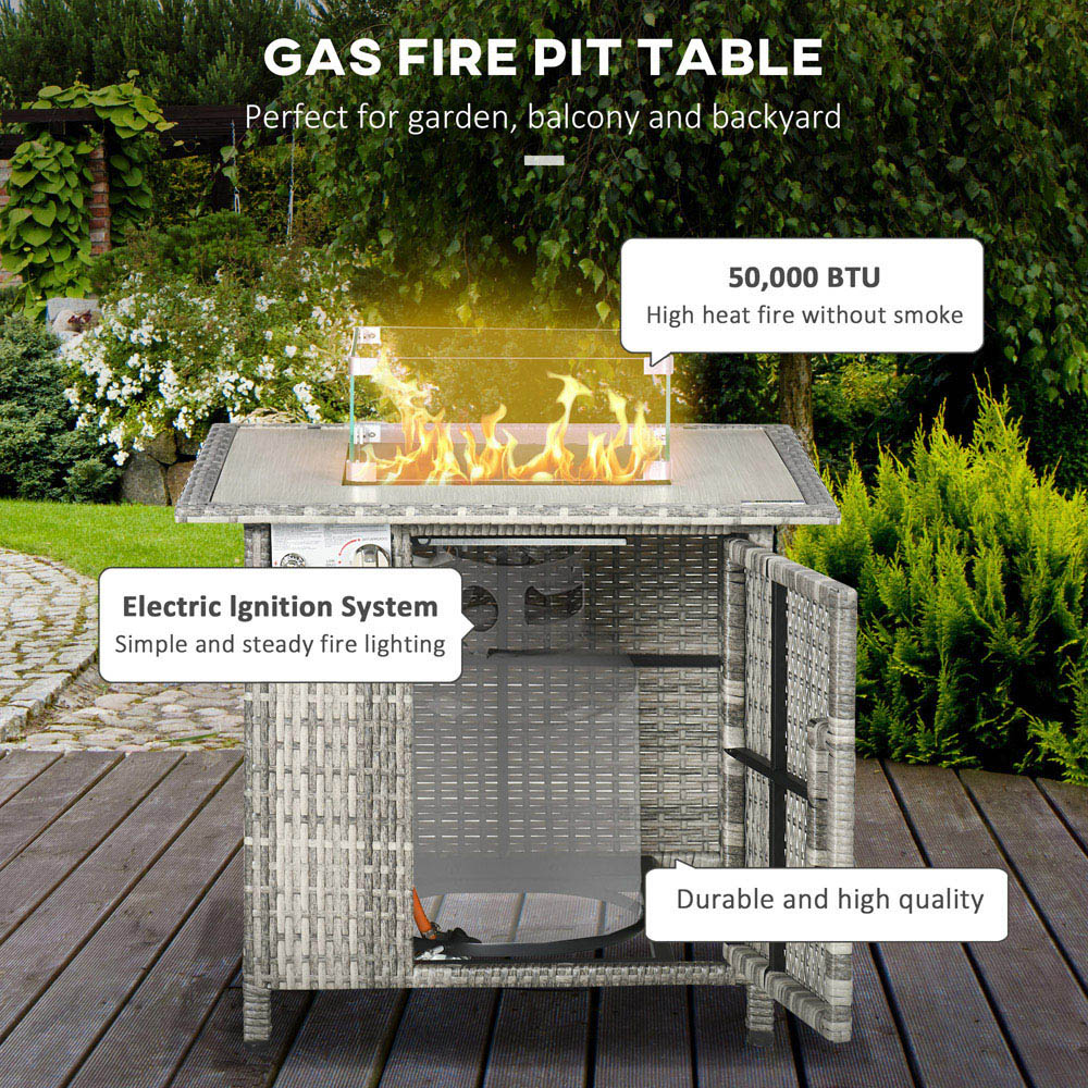 Outsunny Grey Rattan Fire Pit Table with 50000 BTU Burner Image 4