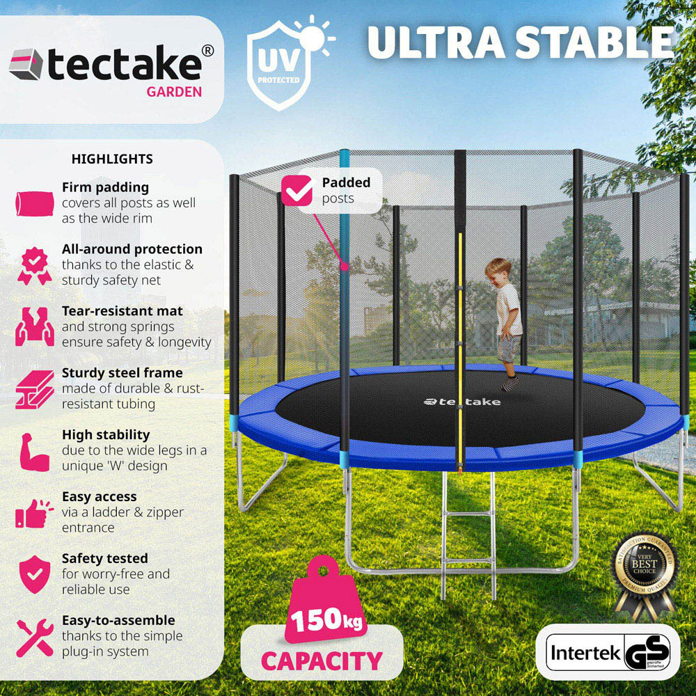 tectake Black and Blue Trampoline with Safety Net 366 x 366cm Image 3