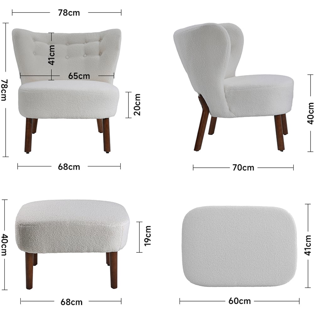 Living and Home White Teddy Bear Fur Tufted Accent Chair and Footstool Image 8