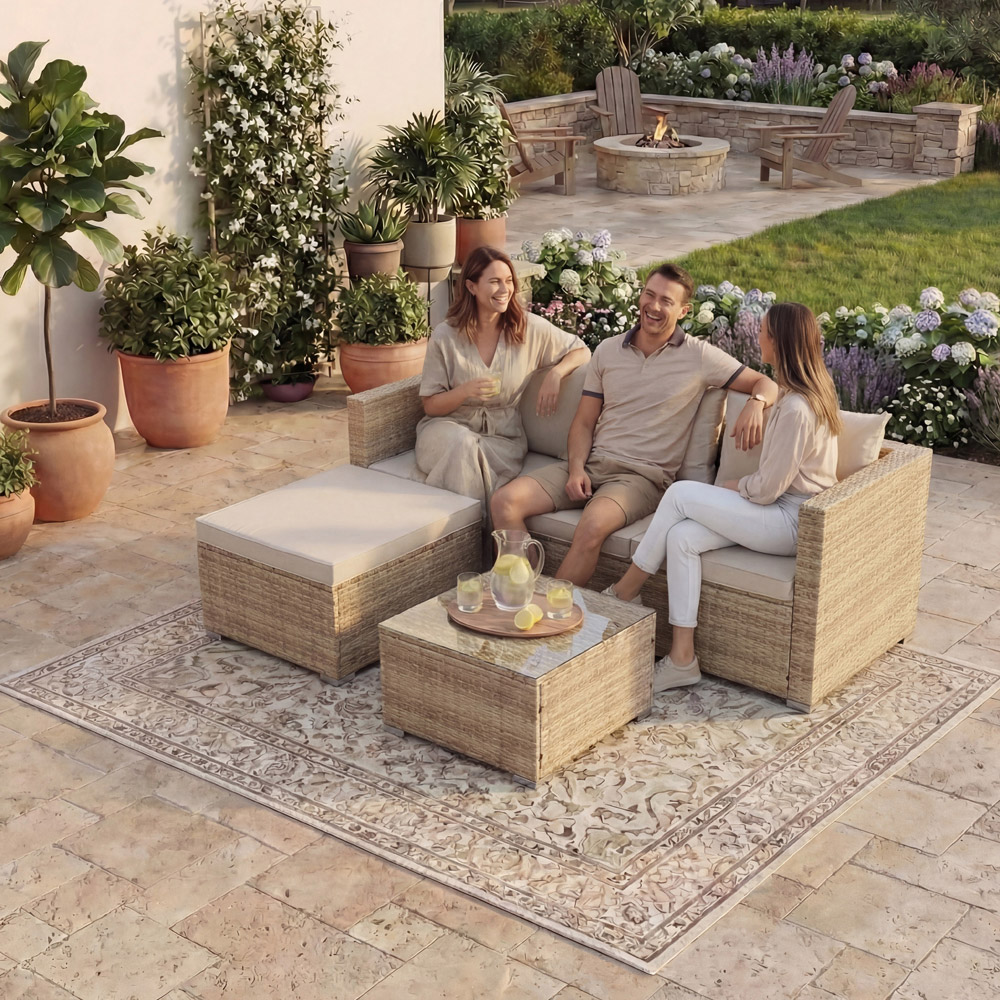 GARDEN VIDA Hampton 4 Seater Natural PE Rattan Garden Corner Lounge Set Image 3