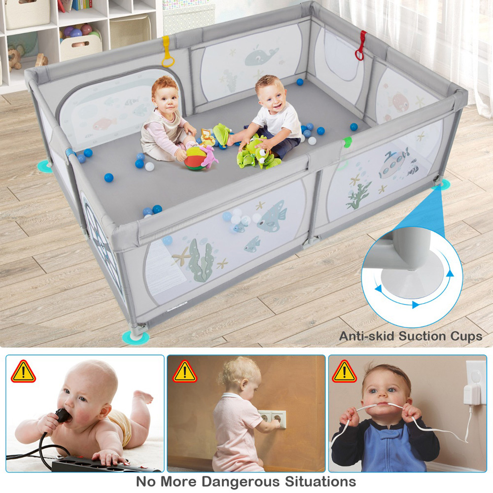 Costway Grey Fishes Baby Playpen with 50 Ocean Balls Image 8