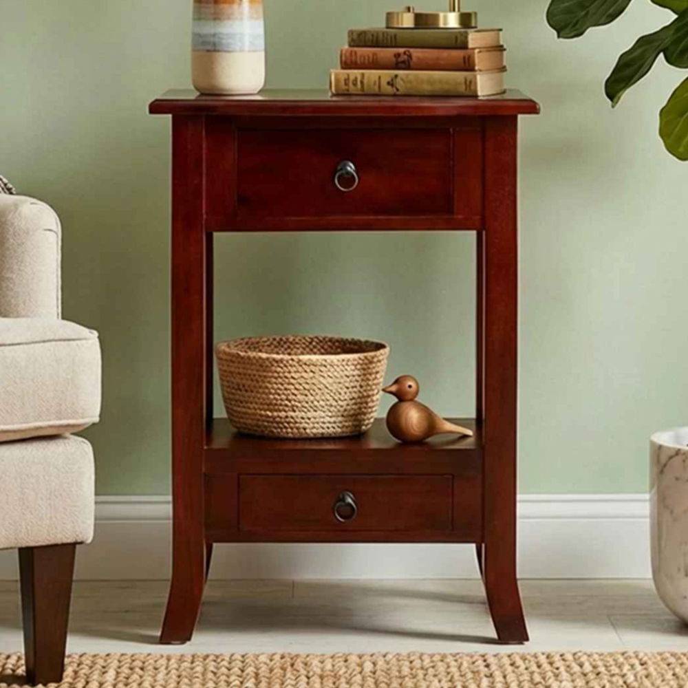 vidaXL 2 Drawer Single Shelf Brown Solid Mahogany Wood Console Table Image 1