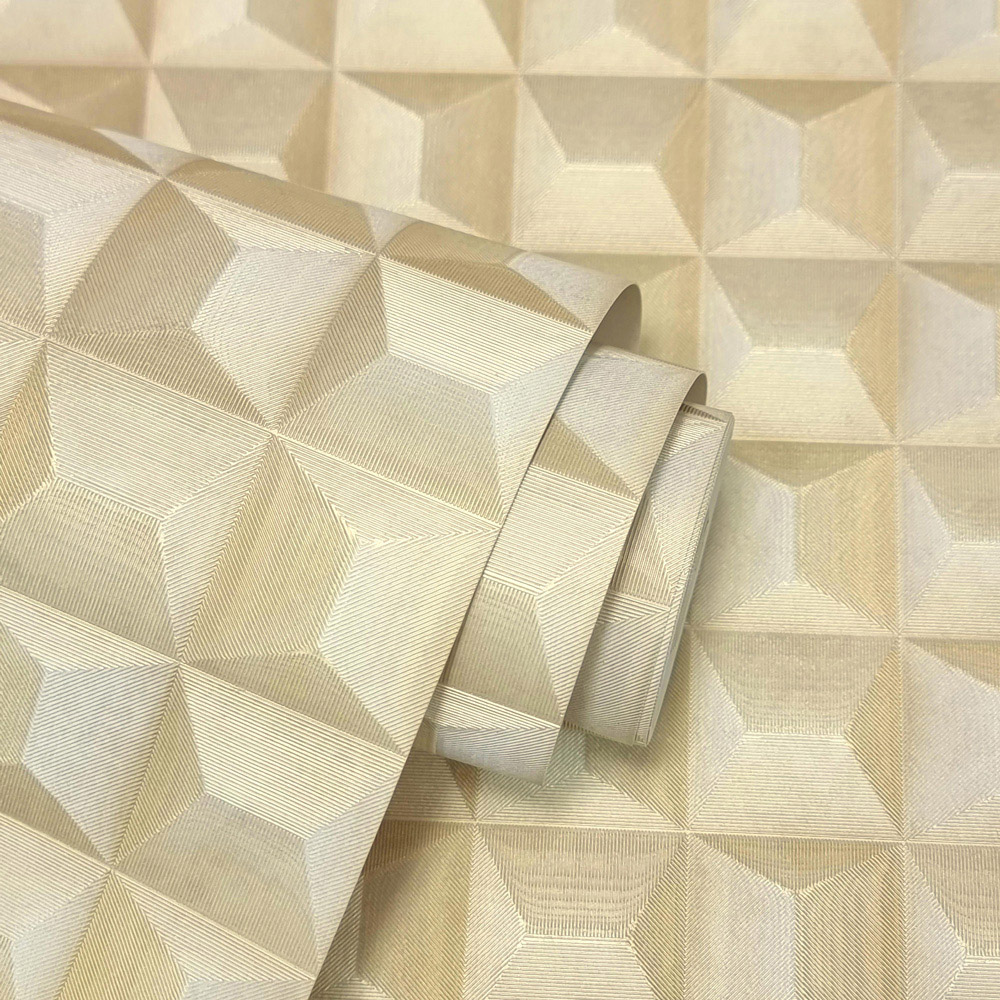 Vymura Romero 3D Square Effect Geo Gold Vinyl Wallpaper Image 2