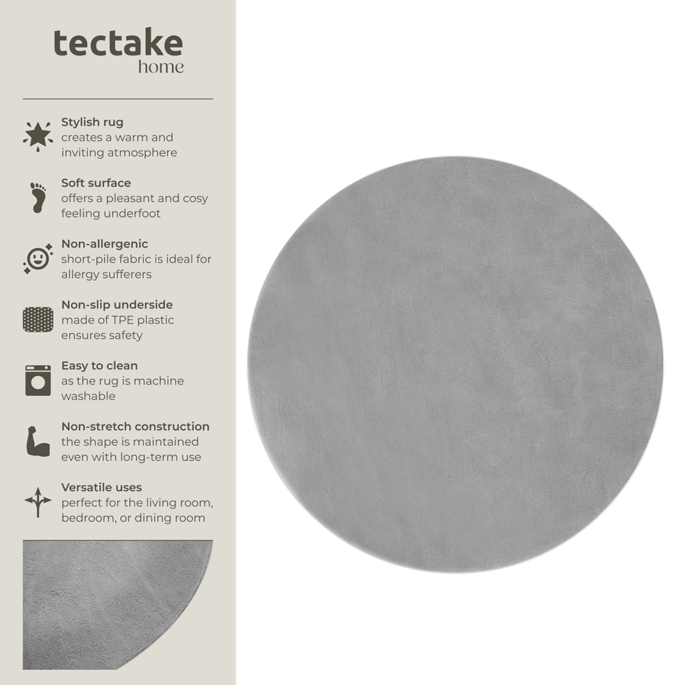 tectake Zonelle Grey Short Pile Ultra Soft Rug 120 x 120cm Image 7