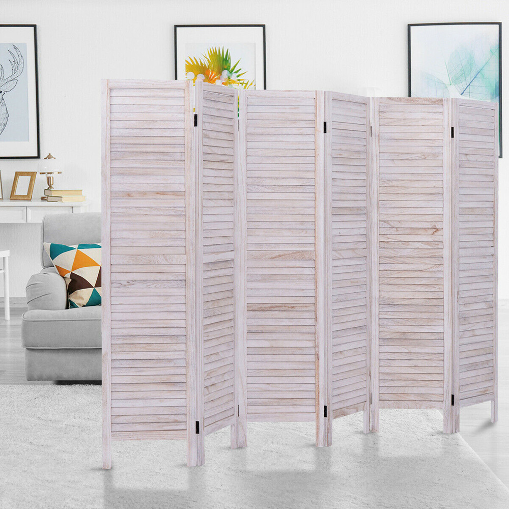 Costway 6 Panel White Wooden Hinged Folding Room Divider Image 2