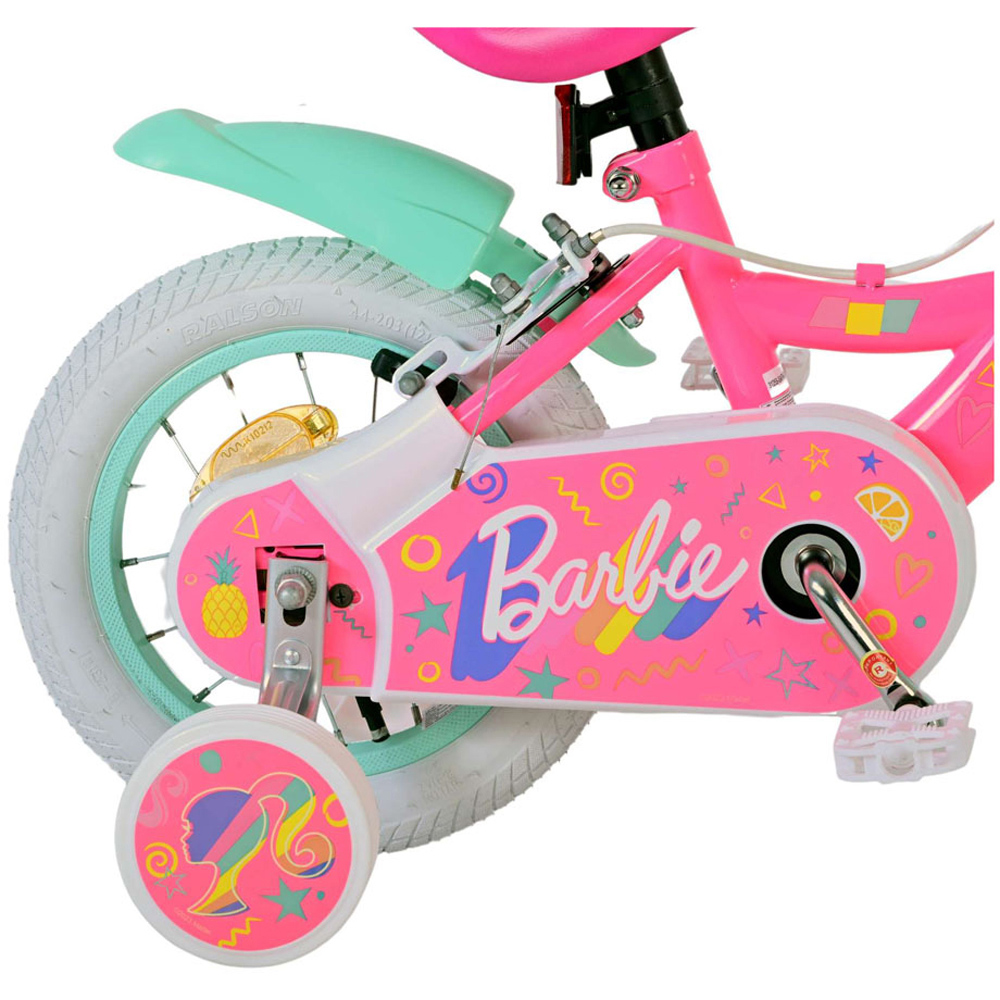 Volare Barbie Kids 12 inch Pink Bike with Stabilisers and Basket Image 7