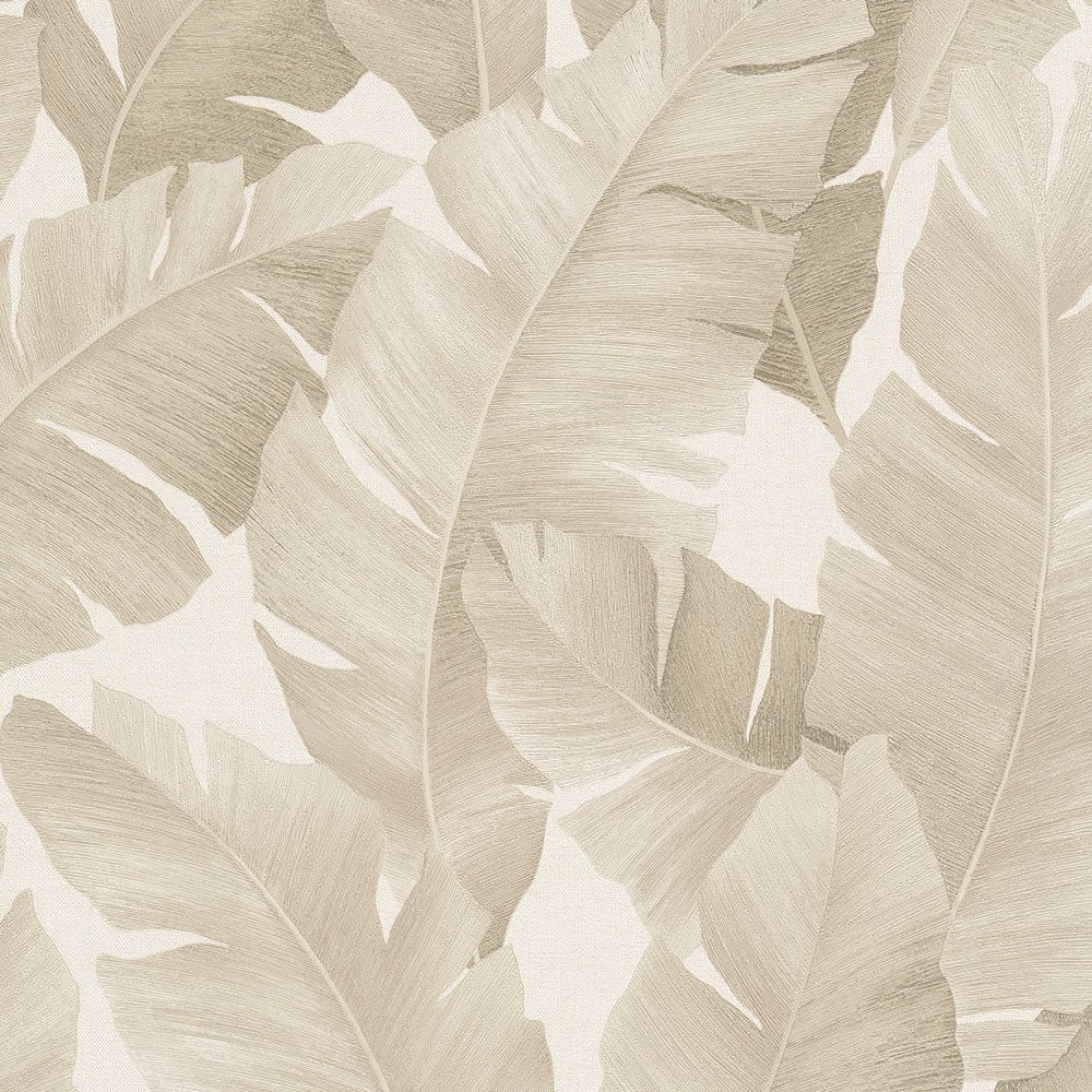 Galerie Industrial Effects Tropical Leaf Silver Grey and White Wallpaper Image
