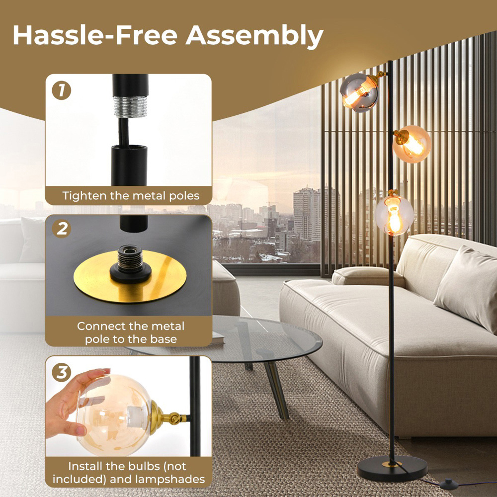 Costway 3 Way Glass Globe Modern Freestanding Lamp Image 6