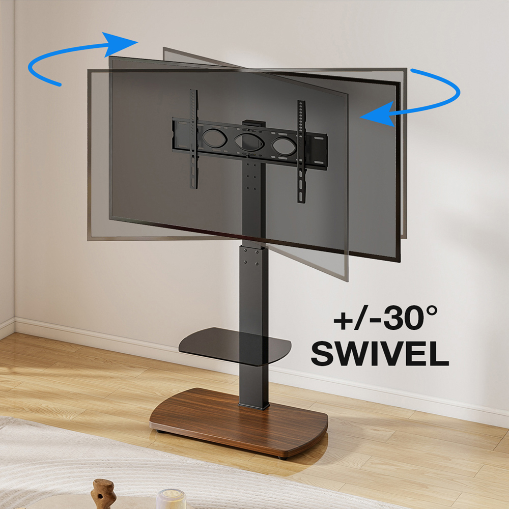 TTAP Walnut Base 2 Shelf Floor Pedestal TV Stand Image 5