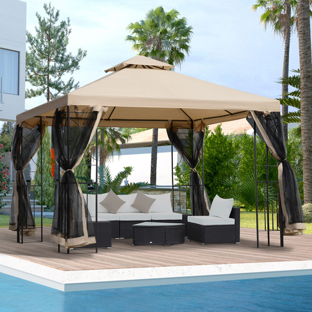 Outsunny 3 x 3m 2-Tier Patio Gazebo with Netting Shelves Image 1