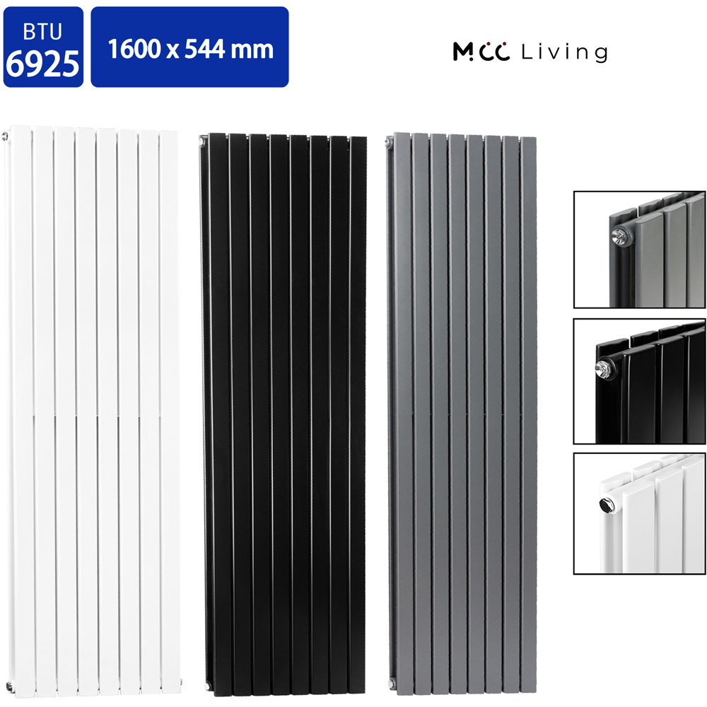 Black 6925 BTU Double Flat Panel Vertical Column Radiator 1600 x 544mm Image 4