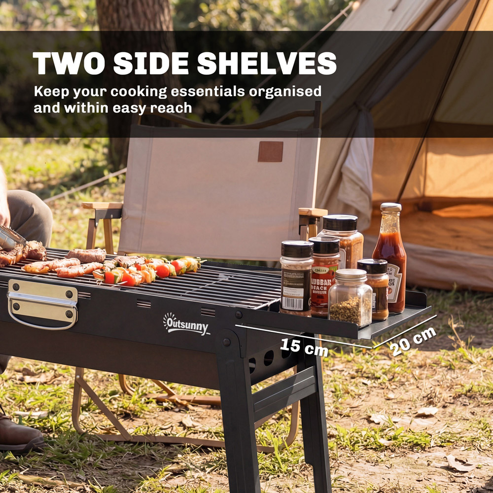 Outsunny Black Charcoal BBQ Grill with 2 Side Shelves and Handle Image 7