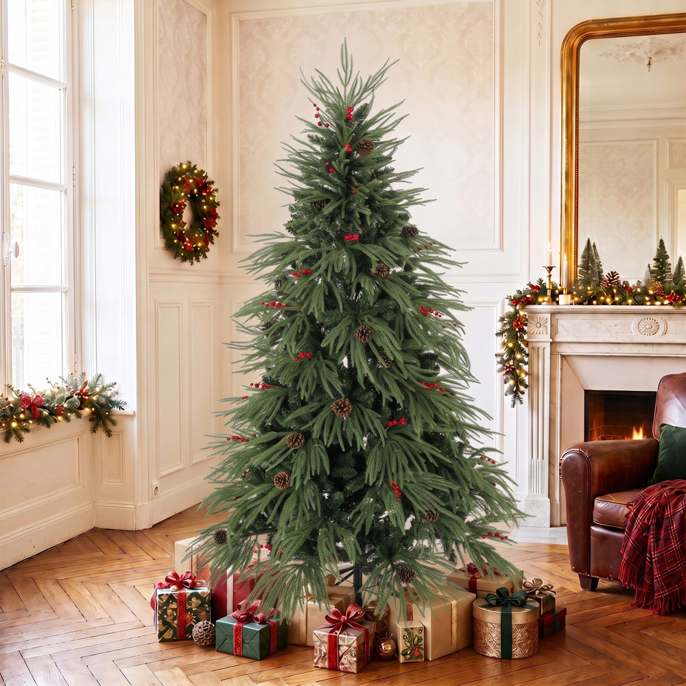 HOMCOM Green Predecorated Hinged Artificial Christmas Tree with 2843 Branch Tips 6ft Image 8