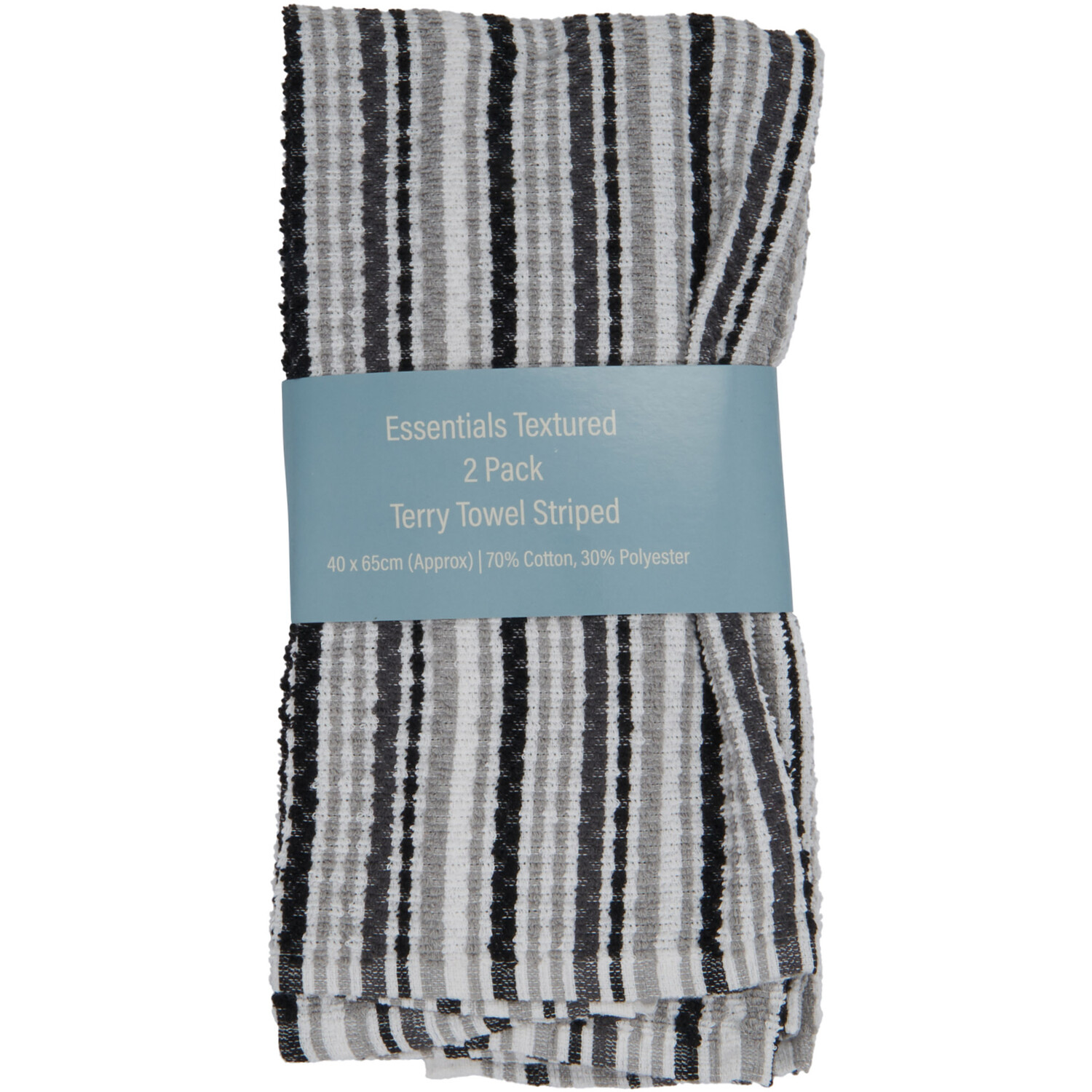 Essentials Polycotton Grey Striped Textured Terry Towel 2 Pack Image 1