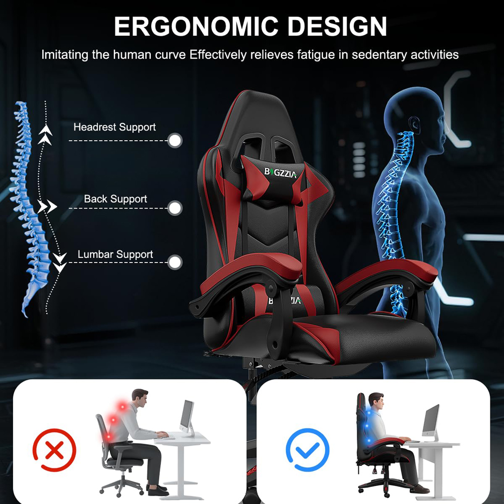 Rattrix Red Ergonomic High Back Gaming Chair with Bluetooth 5.3 Stereo Speakers Image 6