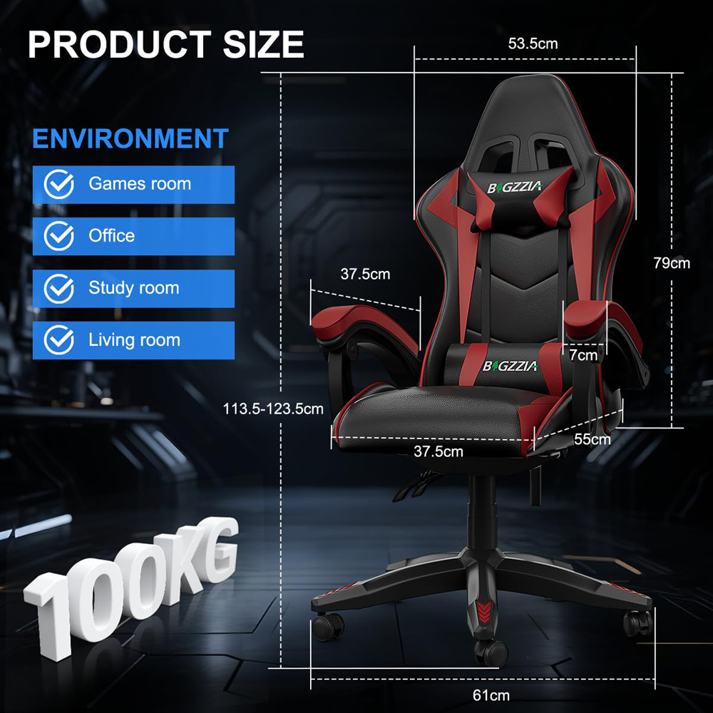 Rattrix Red Ergonomic High Back Gaming Chair with Bluetooth 5.3 Stereo Speakers Image 7