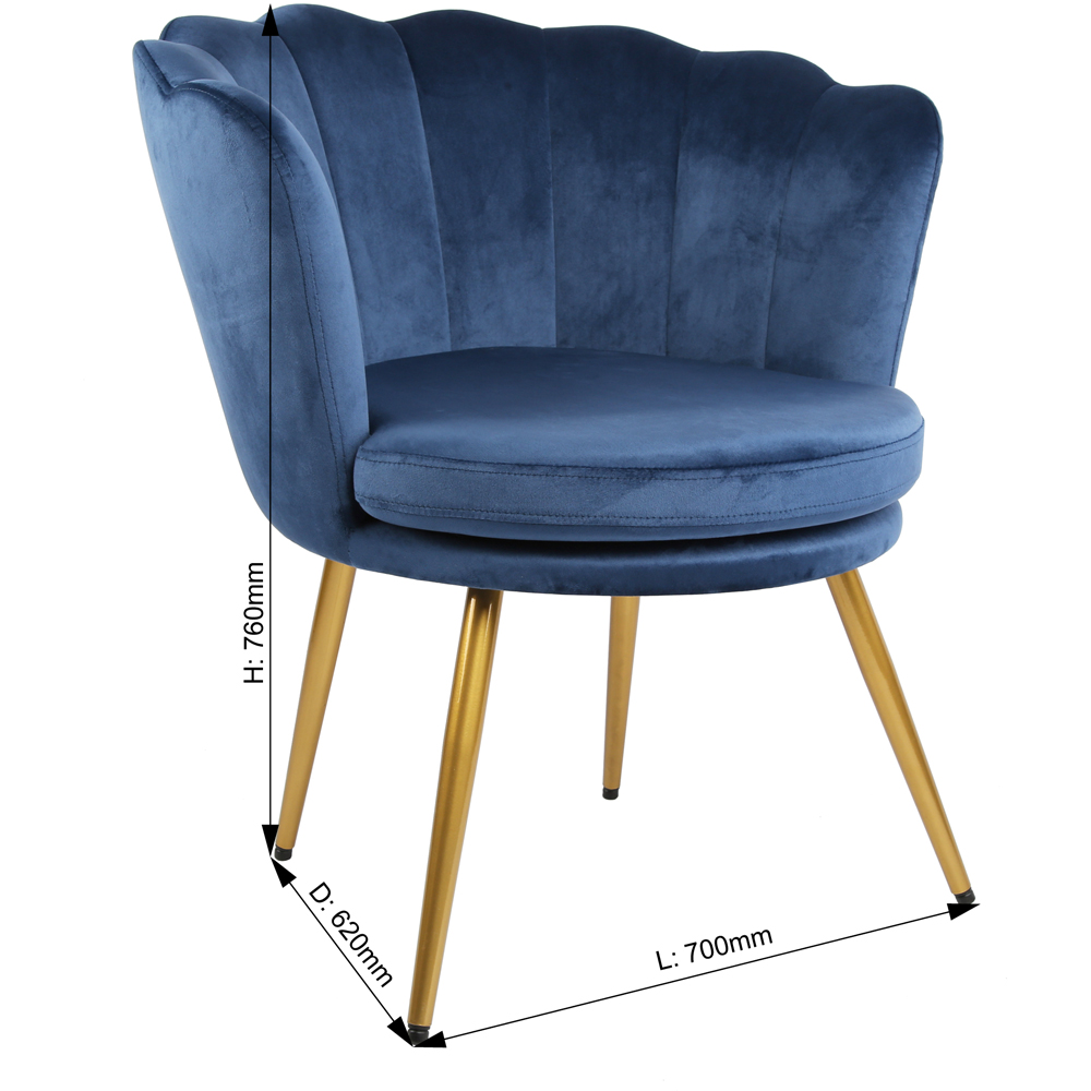 Flora Petal Back Accent Tub Chair Velvet Upholstery - Navy Image 7