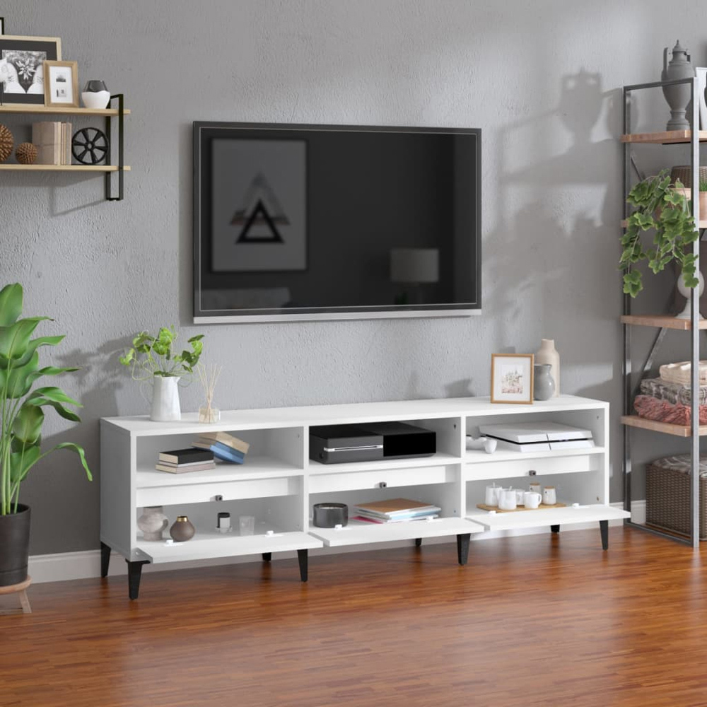 vidaXL 3 Door 3 Shelf White TV Cabinet Image 8