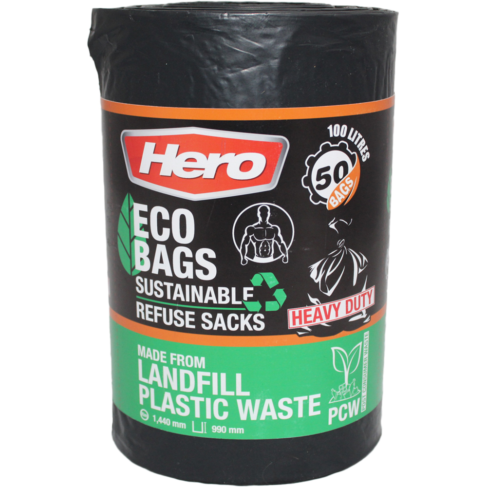 Hero Eco Heavy Duty Bin Bags Black 100L 100 Pack Image 2