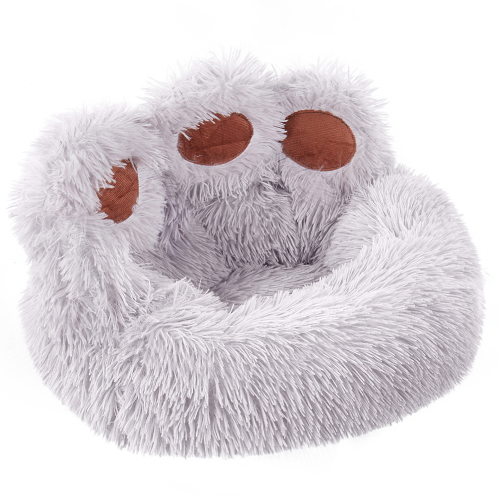 H&O Direct 70cm Grey Cute Paw Plush Snuggle Pet Bed Image 1