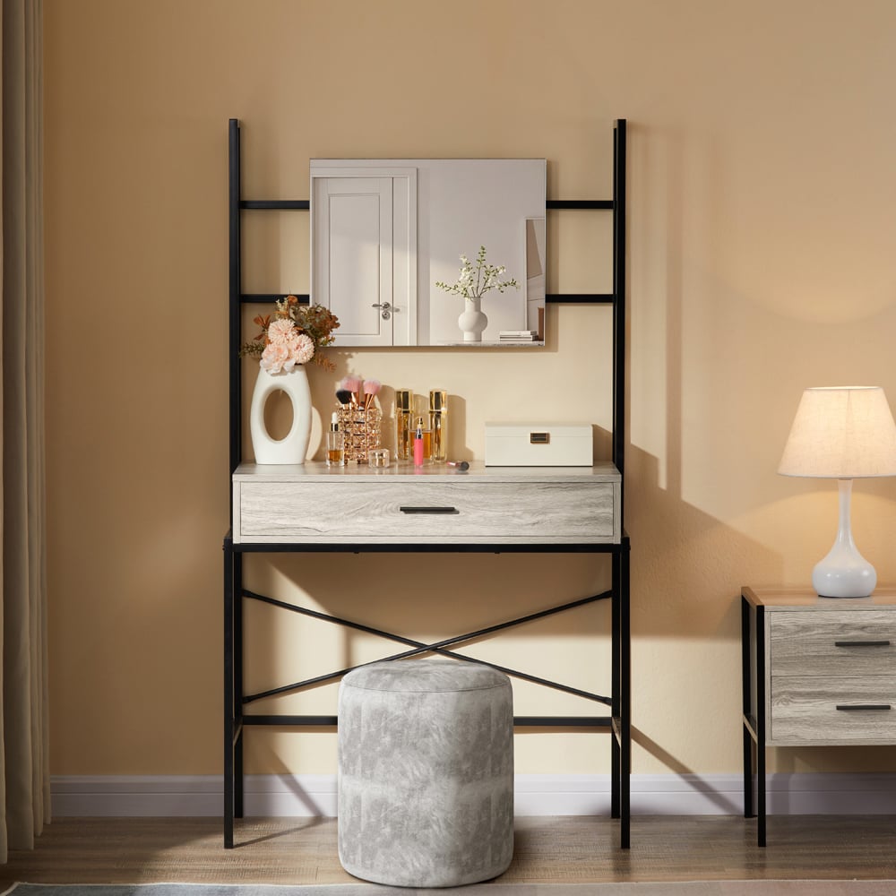 Vida Designs Brooklyn Single Drawer Grey Industrial Vanity Dressing Table with Mirror Image 3