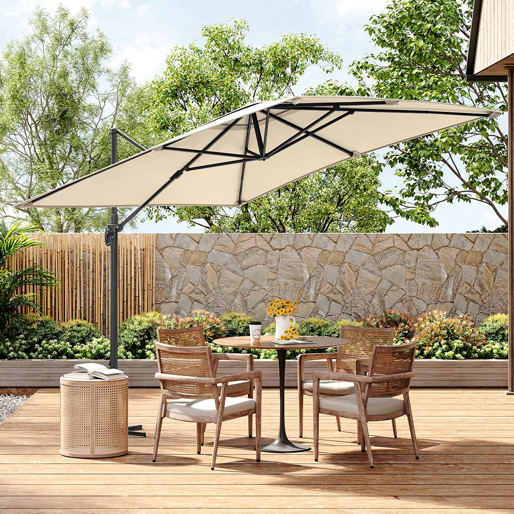 Living and Home Cream Square Rotatable Tilt Cantilever Parasol with Cross Base 3m Image 2