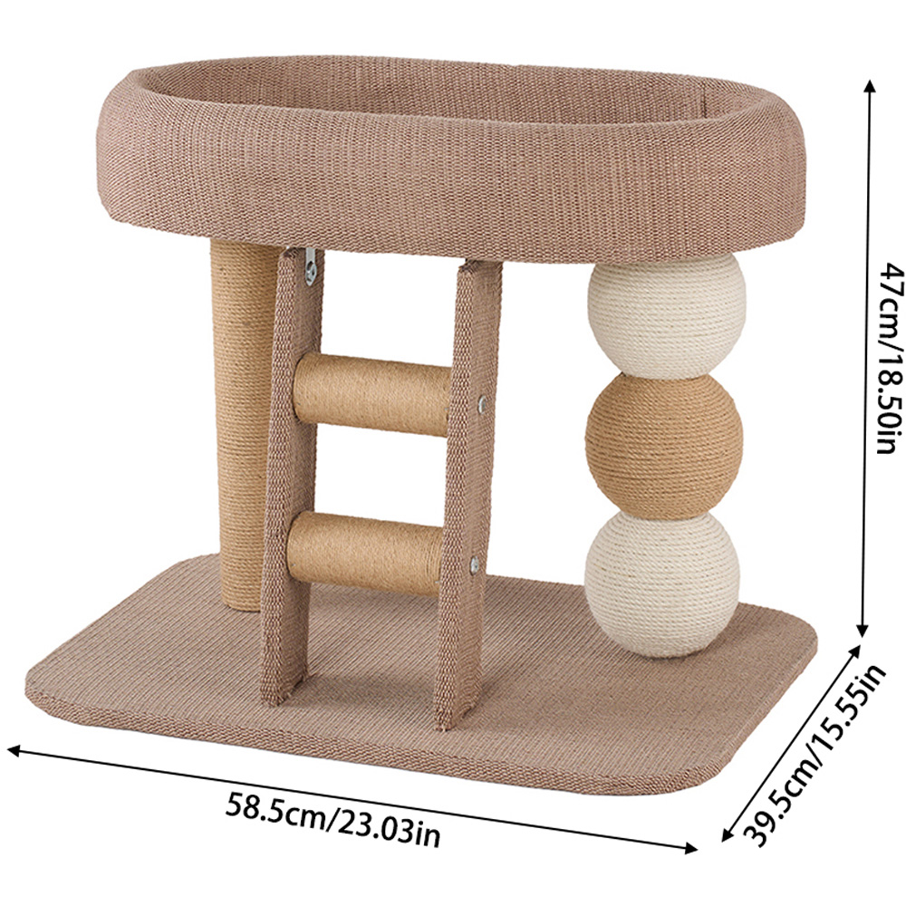 H&O Direct 47cm 2-Tier Natural and Beige Cat Tree with Scratching Post and Perch Image 6