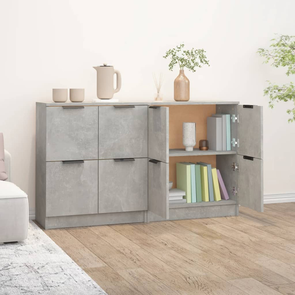 vidaXL 4 Drawer Concrete Grey Sideboard 2 Pack Image 6